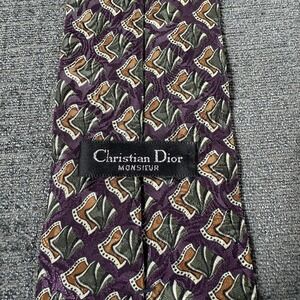 Christian Dior Monsieur Mens Tie Purple 54"x4"‎ Made In USA Printed Polyester